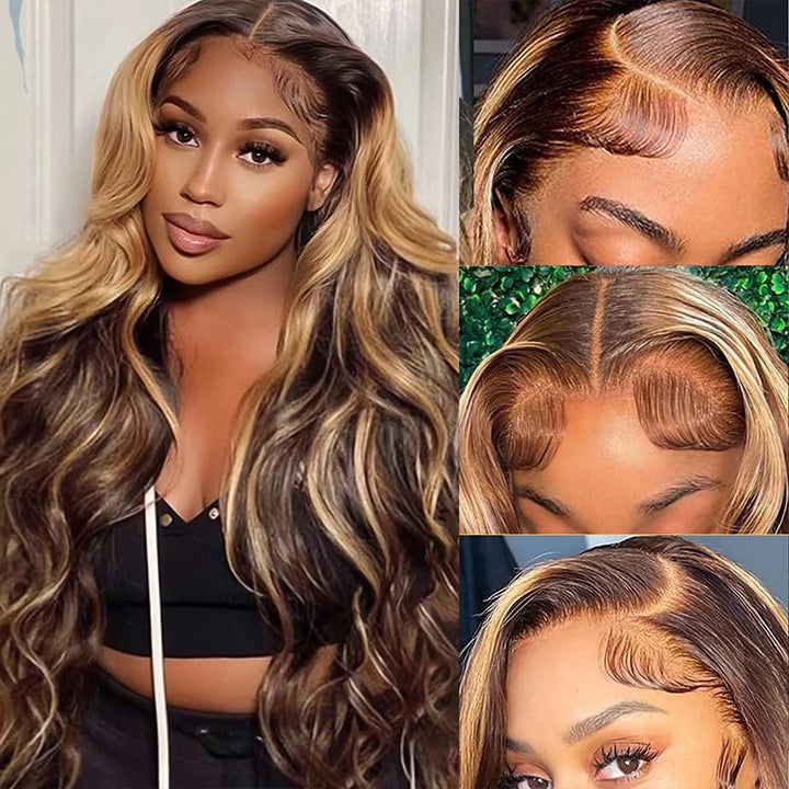 BOGO DEAL ! Hot Star Highlight Color #P4/27 HD Transparent 13x6 Lace Front Human Hair Wig