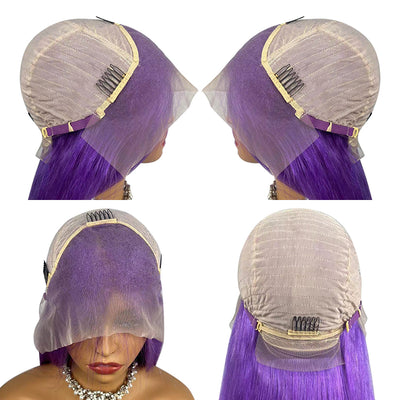 Hot Star 210% Density Purple Colored HD Transparent 13x4 13x6 Lace Front Human Hair Wig