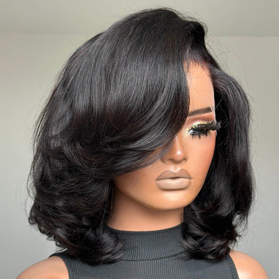 Hot Star Trendy Side Part Layered Cut Blowout Bob Glueless Lace Wig