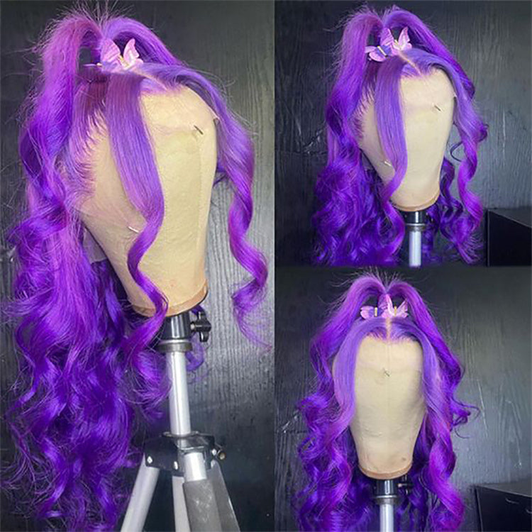 Hot Star 210% Density Purple Colored HD Transparent 13x4 13x6 Lace Front Human Hair Wig