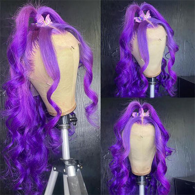 Hot Star 210% Density Purple Colored HD Transparent 13x4 13x6 Lace Front Human Hair Wig