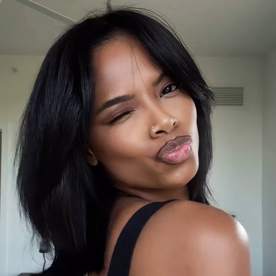Hot Star Face-Framing Sleek Swoop Bangs Layered Cut Bob 6x5 Glueless Lace Human Hair Wig