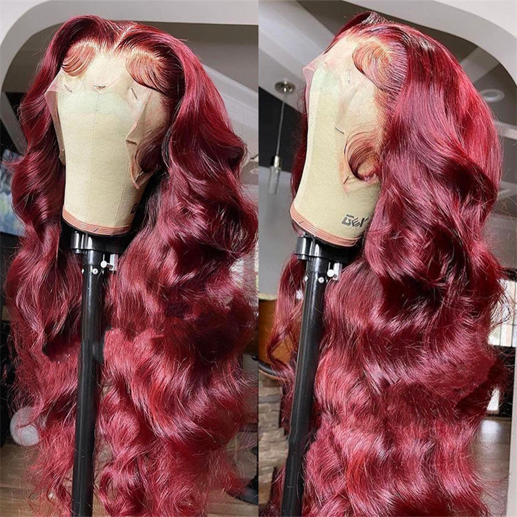 BOGO DEAL ! Hot Star Burgundy Color 99j HD Transprent 13x6 Lace Front Human Hair Wig Body Wave