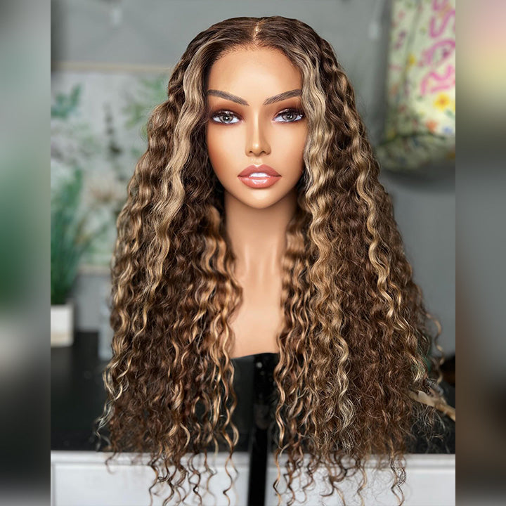 Hot Star 180% Density Highlight 4/27# Colored HD Transparent 5x5 13x6 Lace Closure Front Wig 6x4 Glueless Ready Go Human Hair Wig Water Wave