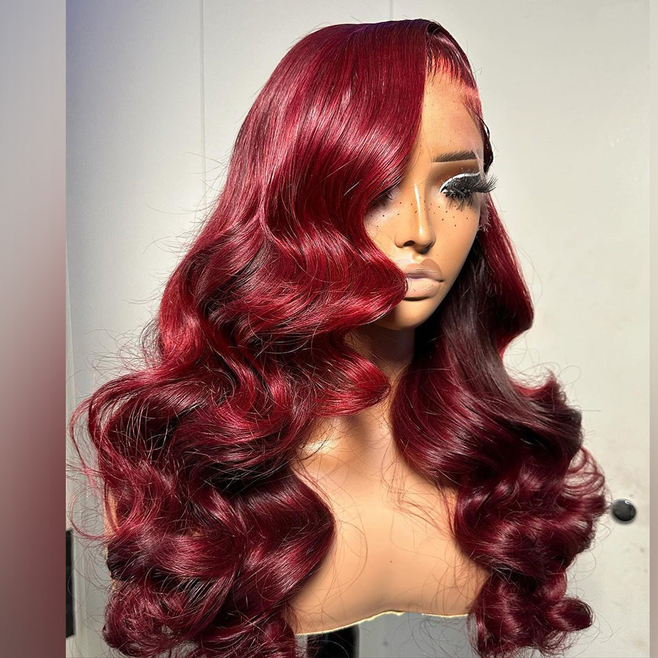 BOGO DEAL ! Hot Star Burgundy Color 99j HD Transprent 13x6 Lace Front Human Hair Wig Body Wave