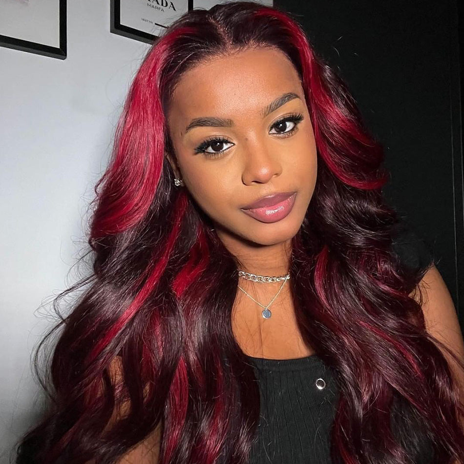 Hot Star Balayage Burgundy Red Colored 5x5 13x6 Lace Front Closure Wig 4x6 Glueless Ready To Go Human Hair Wigs