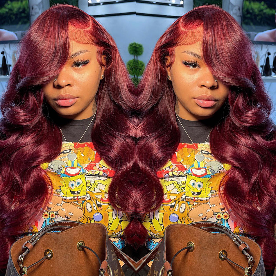 [2 Wigs 13x6 Lace]Chocolate Brown Colored +Burgundy #99j Colored 13x6 Lace Front Human Hair Wig