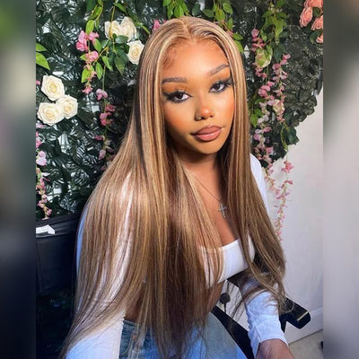 Hot Star 4/27# Highlight Colored 13x6 HD Transparent Lace Front Human Hair Wigs