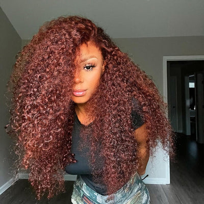 Hot Star 180% Density Reddish Brown Colored 5x5 13x6 Lace Front Closure Wig Curly 4x6 Ready To Go Human Hair Wigs