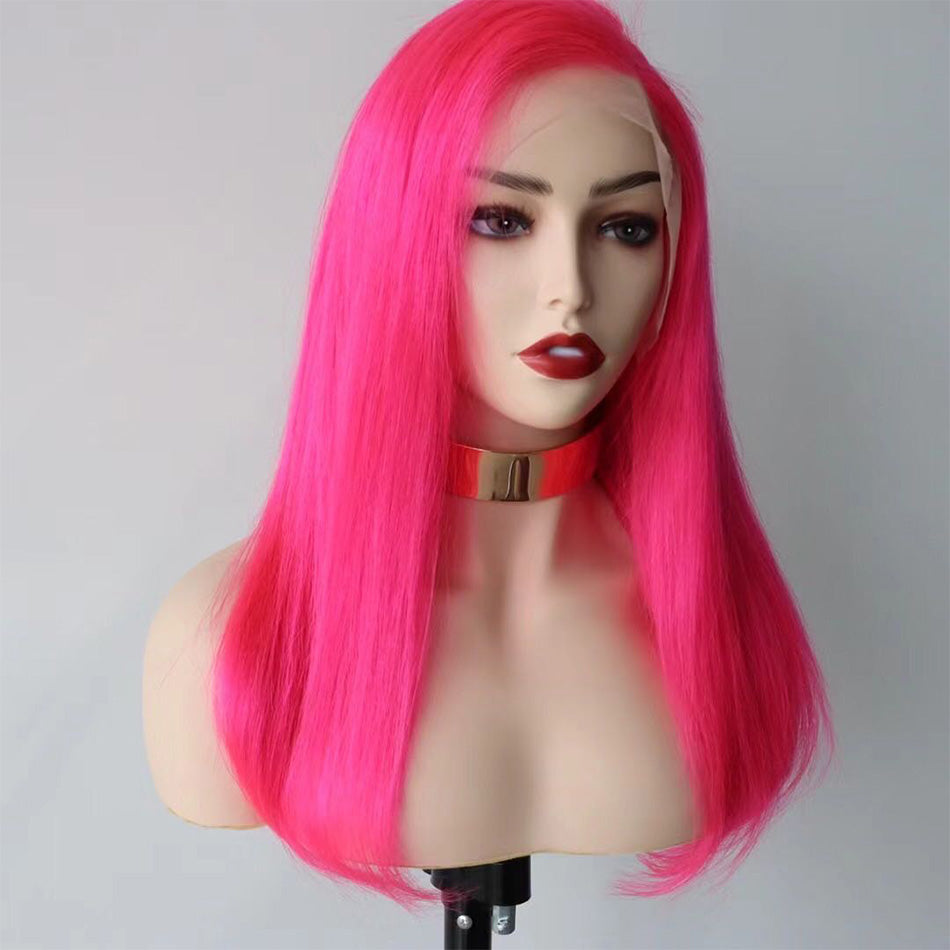 Hot Star Special Customized Rose Red Colored HD Transparent 13x4 13x6 Lace Front Human Hair Wigs