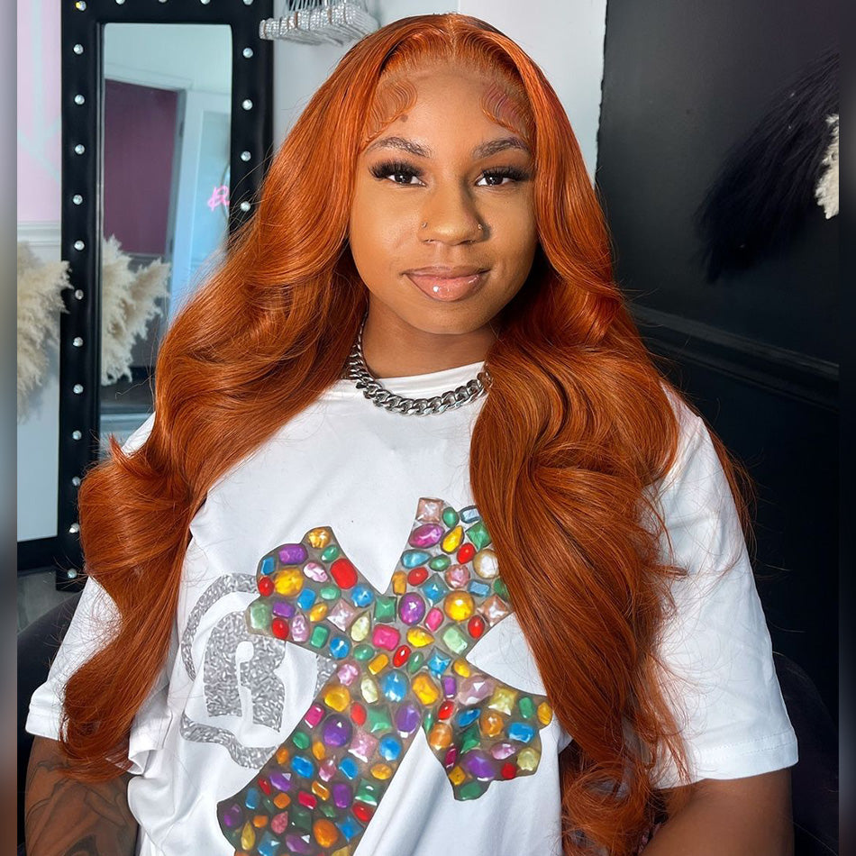 Hot Star Ginger Orange Colored 5x5 13x6 Lace Front Closure Wig 6x4 Glueless Ready To Wear Human Hair Wig