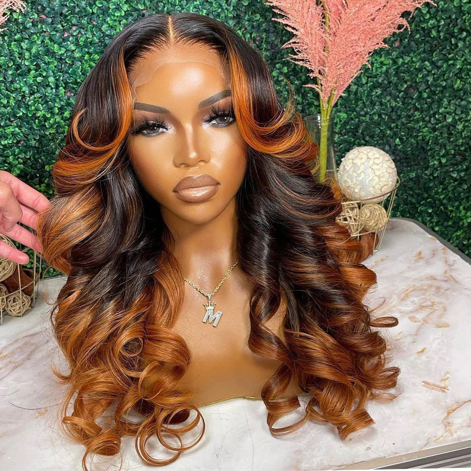 Hot Star Ombre Ginger Brown Colored 180% Density 5x5 13x6 Lace Front Closure Wig 4x6 Glueless Ready To Wear Human Hair Wigs