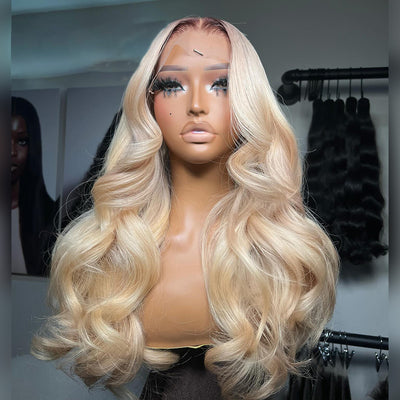 Hot Star 210% Density Customized Ombre Blonde Colored HD Transparent 13x6 Lace Front Human Hair Wigs Brazilian Body Wave