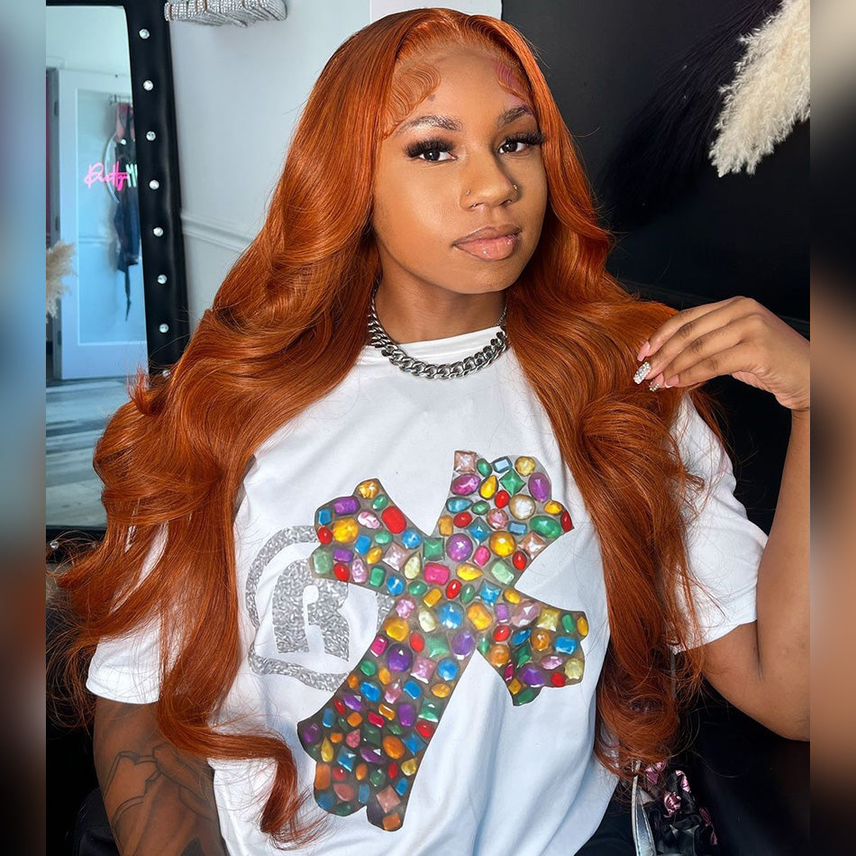 Hot Star Ginger Orange Colored 5x5 13x6 Lace Front Closure Wig 6x4 Glueless Ready To Wear Human Hair Wig