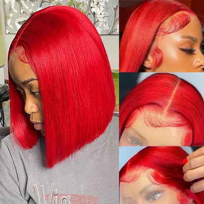Hot Star Red Colored Bob 4x6 Wear And Go Glueless Wig Short 13x6 Lace Front Human Hair Wigs
