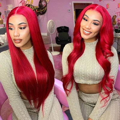 SUPER DEAL ! Ekane Pick Hot Star Red Colored Transparent HD 13x4 Lace Front Human Hair Wigs