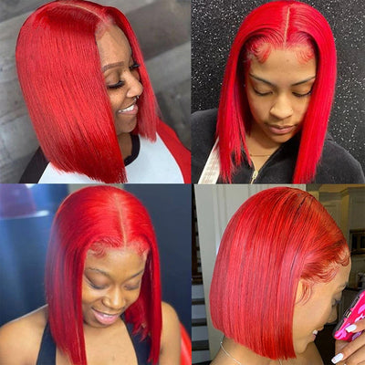 Hot Star Red Colored Bob 4x6 Wear And Go Glueless Wig Short 13x6 Lace Front Human Hair Wigs