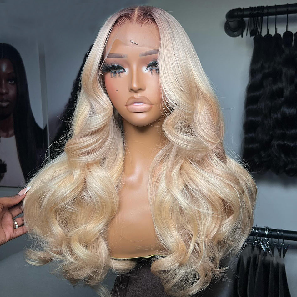 Hot Star 210% Density Customized Ombre Blonde Colored HD Transparent 13x6 Lace Front Human Hair Wigs Brazilian Body Wave