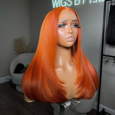 Hot Star Hairstyle Works Ginger Orange Colored Elegant 13x6 Lace Front Wig 4x6 Glueless Lace Closure Ready To Wear Human Hair Wigs