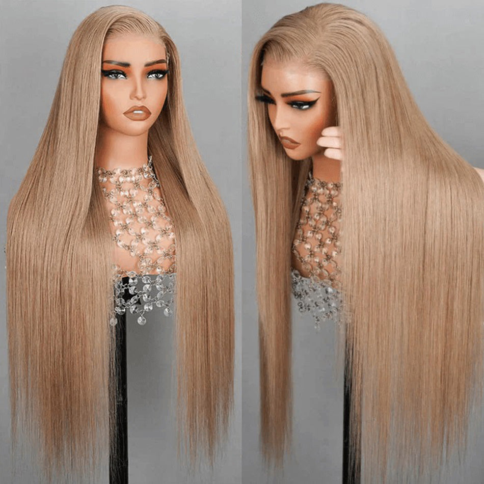 Hot Star 210% Density Customized Light Flaxen Brown Colored HD Transparent 13x6 Lace Front Human Hair Wig