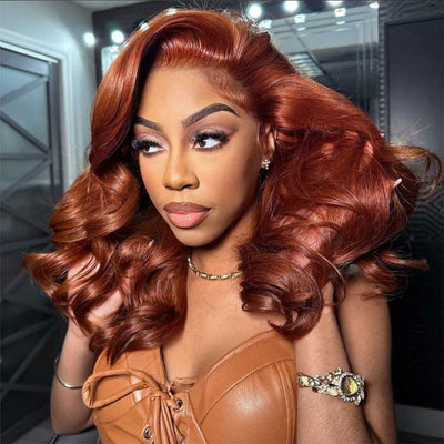 Hot Star Copper Brown Colored 13x6 Lace Front Wig 6x5 Glueless Lace Ready To Go Human Hair Wigs Body Wave