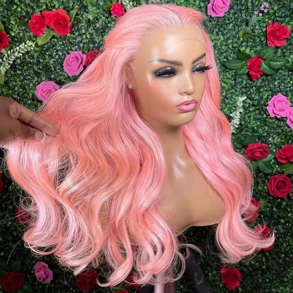 Hot Star 180% Density Customized Colored Pink Wigs Human Hair HD Transparent 13x4 13x6 Lace Front Wigs Brazilian Body Wave