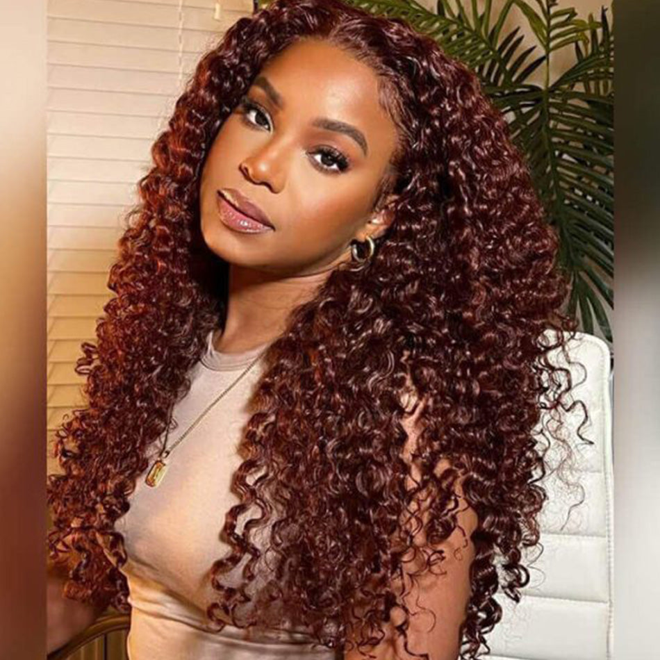 Hot Star 180% Density Reddish Brown Colored 5x5 13x6 Lace Front Closure Wig Curly 4x6 Ready To Go Human Hair Wigs
