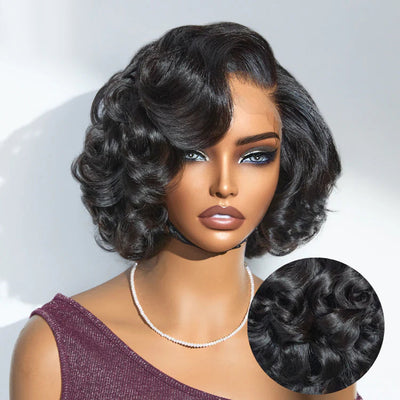Side Part Roman Curls Bob Wigs Human Hair Glueless Lace Wig Lady Wig