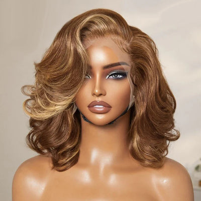 Side Part Layered 13x6 Lace Front Wavy Bob Wigs Glueless Lace Wigs