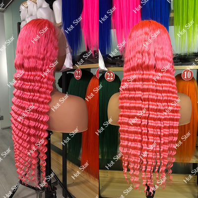 Hot Star 250% Density Customized Colored 13x6 HD Transparent Lace Front Deep Wave Human Hair Wig