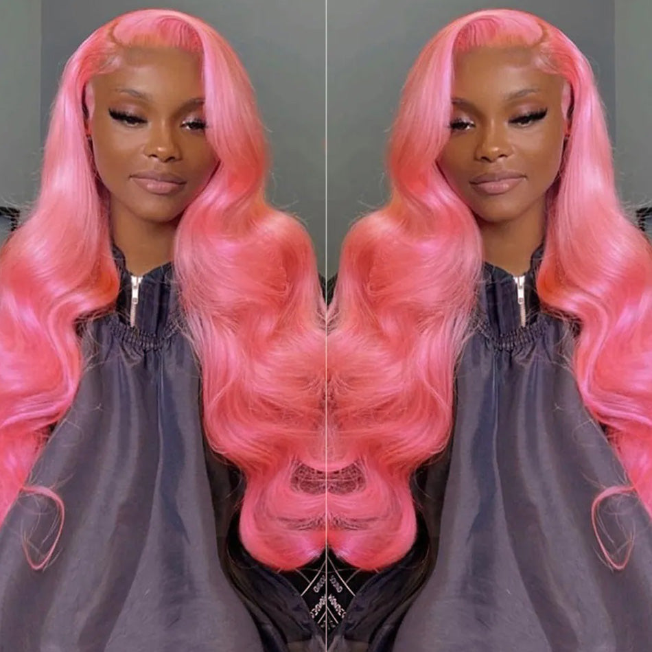 Hot Star 180% Density Customized Colored Pink Wigs Human Hair HD Transparent 13x4 13x6 Lace Front Wigs Brazilian Body Wave