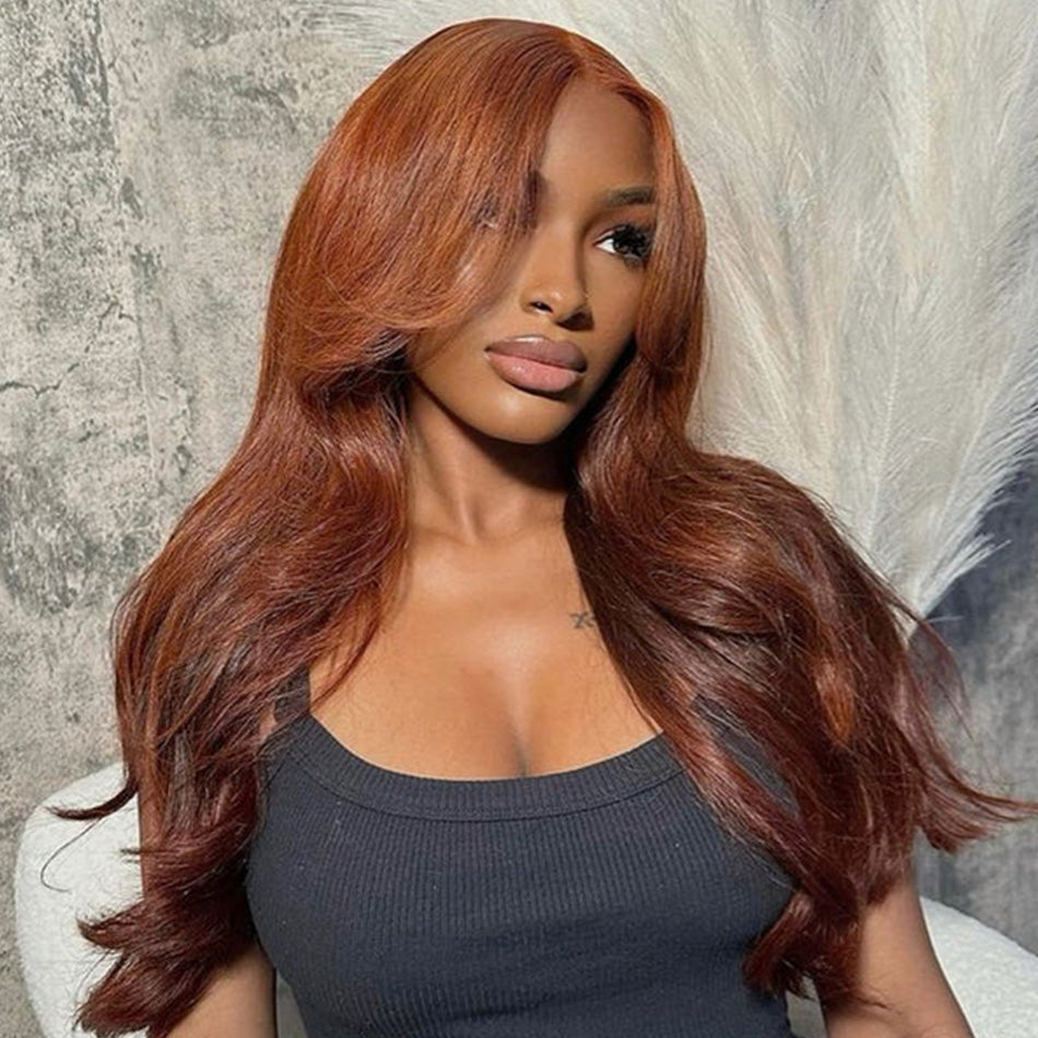 Hot Star Dark Reddish Brown Colored Curtain Bangs 5x5 13x6 Lace Front Closure 4x6 Glueless Ready To Wear Human Hair Wigs