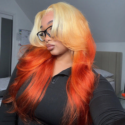 Hot Star 210% Density Ombre Blonde Orange Colored 13x4 13x6 Lace Front Human Hair Wigs Body Wave