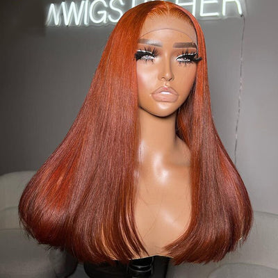 Hot Star Hairstylist Works Ginger Orange Colored Pre Plucked Ready To Wear 4x6 Glueless Closure 13x6 Lace Front Human Hair Wigs