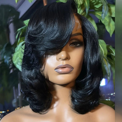 Hot Star Trendy Side Part Layered Cut Blowout Bob Glueless Lace Wig