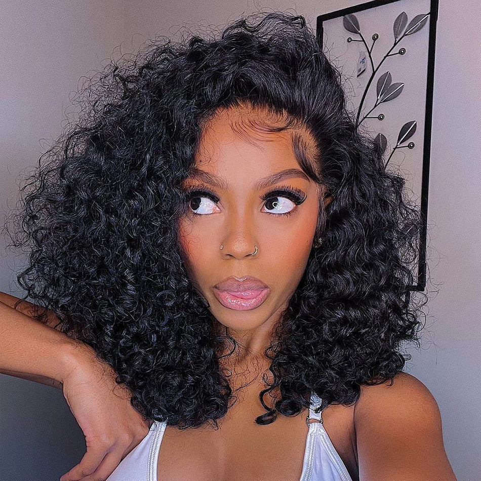 Hot Star 180% Density HD Transparent 13x6 Lace Front Curly Bob Human Hair Wigs