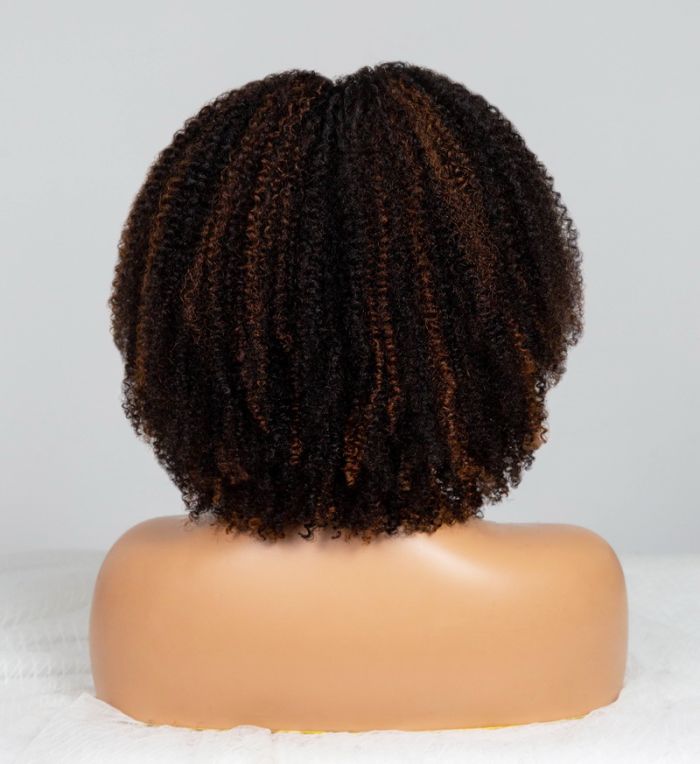 Hot Star Natural Curly Highlight Brown Colored Seamless V-Part Wig