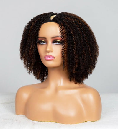 Hot Star Natural Curly Highlight Brown Colored Seamless V-Part Wig