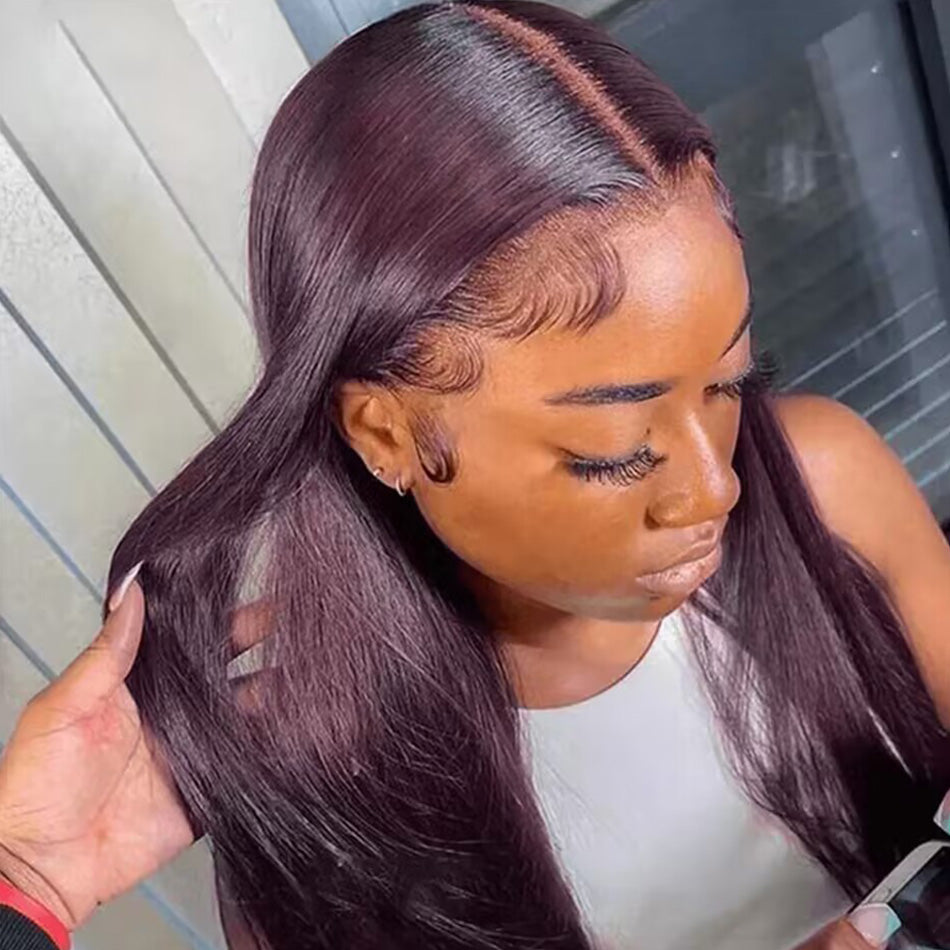 Hot Star 180% Density Dark Purple Colored 5x5 13x6 Lace Front Closure Wig 4x6 Glueless Ready To Go Human Hair Wig