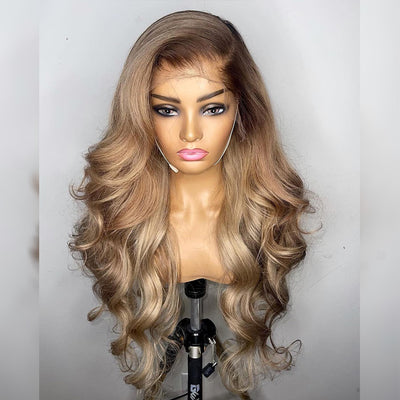 Hot Star Customized Brown Root Ombre Blonde 613 Colored 13x4 13x6 Transparent HD Lace Front Human Hair Wig