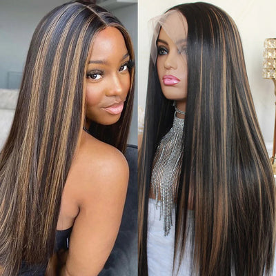 Hot Star Highlight 1B/30# Colored 180% Density Undetectable HD 5x5 13x4 Full Lace Frontal Closure Straight Human Hair Wigs