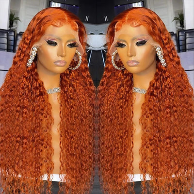 Hot Star 180% Density Ginger Orange Colored 5x5 13x6 Lace Front Closure Wig 6x4 Ready To Go Water Wave Human Hair Wig