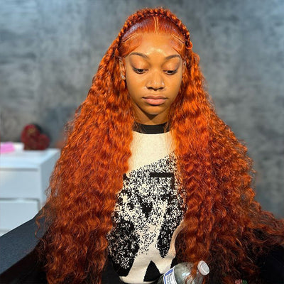 Hot Star 180% Density Ginger Orange Colored 5x5 13x6 Lace Front Closure Wig 6x4 Ready To Go Water Wave Human Hair Wig