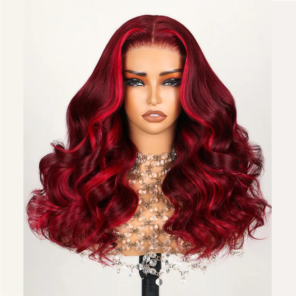 Hot Star Balayage Red Colored Pre Plucked 6x4 Ready To Go Human Hair Wigs 5x5 13x6 Lace Closure Front Wig