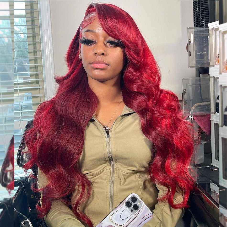 Hot Star Balayage Red Colored Pre Plucked 6x4 Ready To Go Human Hair Wigs 5x5 13x6 Lace Closure Front Wig