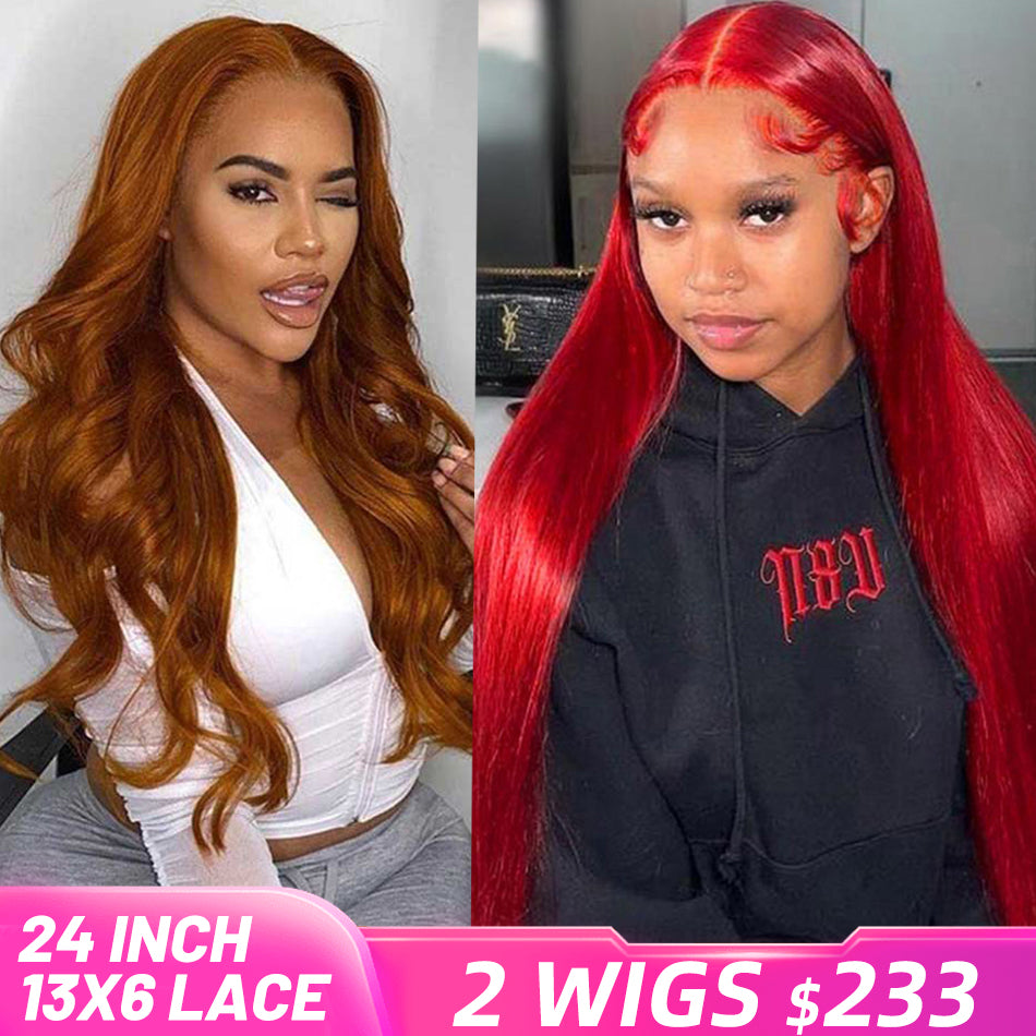 [2 Wigs 13x6 Lace]Ginger Colored +Red Colored 13x6 Lace Front Human Hair Wig