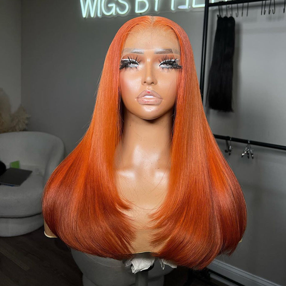 Hot Star Hairstyle Works Ginger Orange Colored Elegant 13x6 Lace Front Wig 4x6 Glueless Lace Closure Ready To Wear Human Hair Wigs