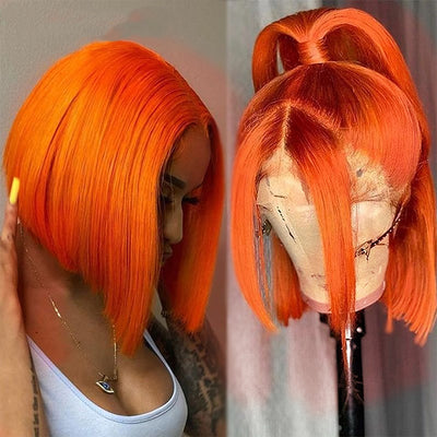 Hot Star 250% Density Customized Colored Short Bob 13x6 Lace Front Straight Human Hair Wigs