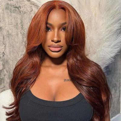 Hot Star Dark Reddish Brown Colored Curtain Bangs 5x5 13x6 Lace Front Closure 4x6 Glueless Ready To Wear Human Hair Wigs