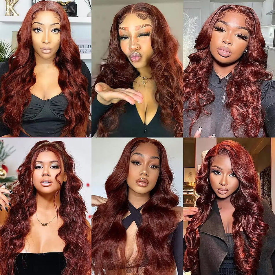 Hot Star Auburn Reddish Brown Colored 5x5 13x6 Lace Front Closure Wig 4x6 Glueless Ready To Wear Human Hair Wig Body Wave